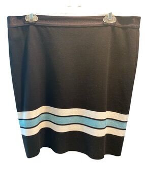 Marc Cain Sport Pull On Skirt Black with Blue & Cream Stripes NWOT. Size 12